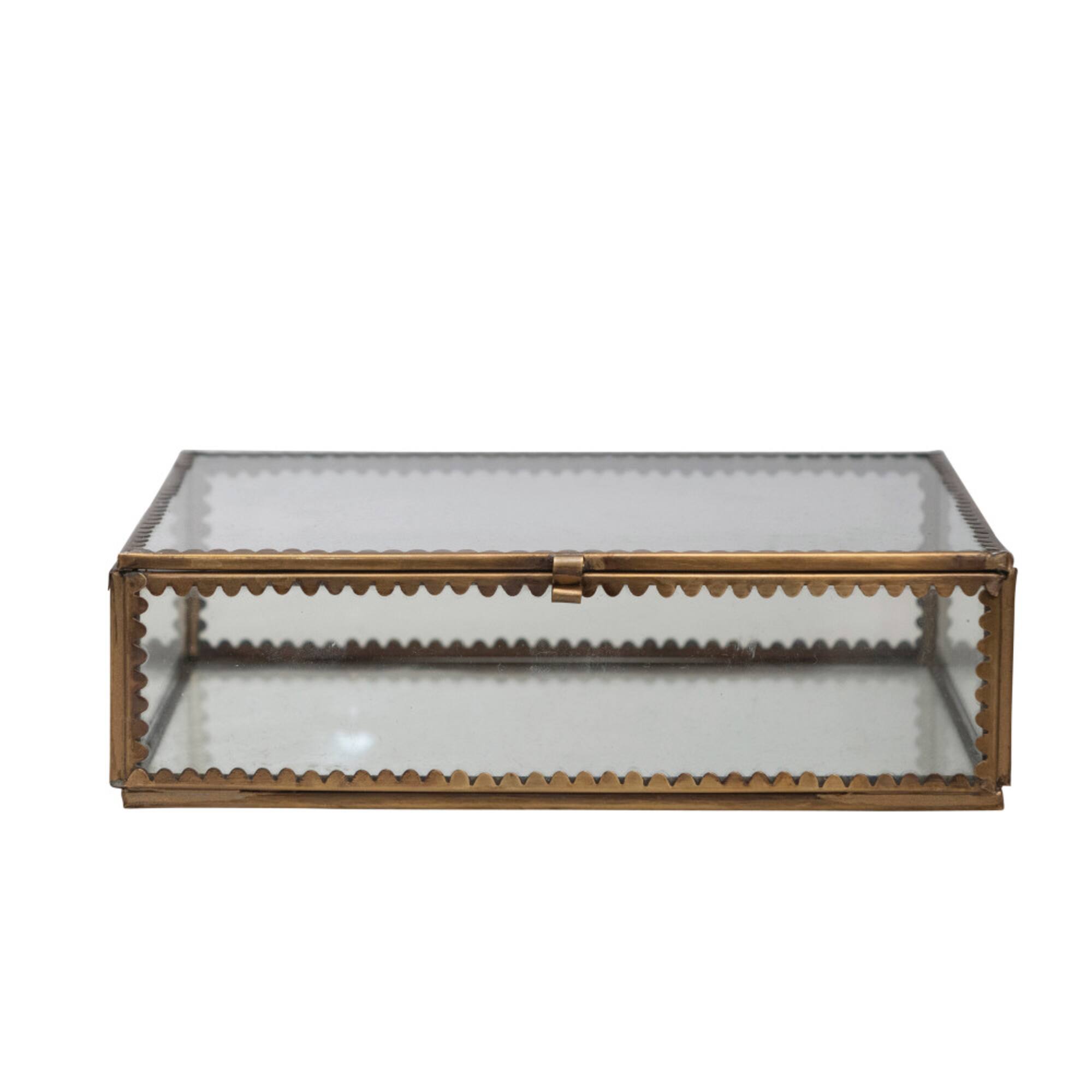 Hello Honey® 7" Antique Finish Brass and Glass Display Box with Scalloped Edges
